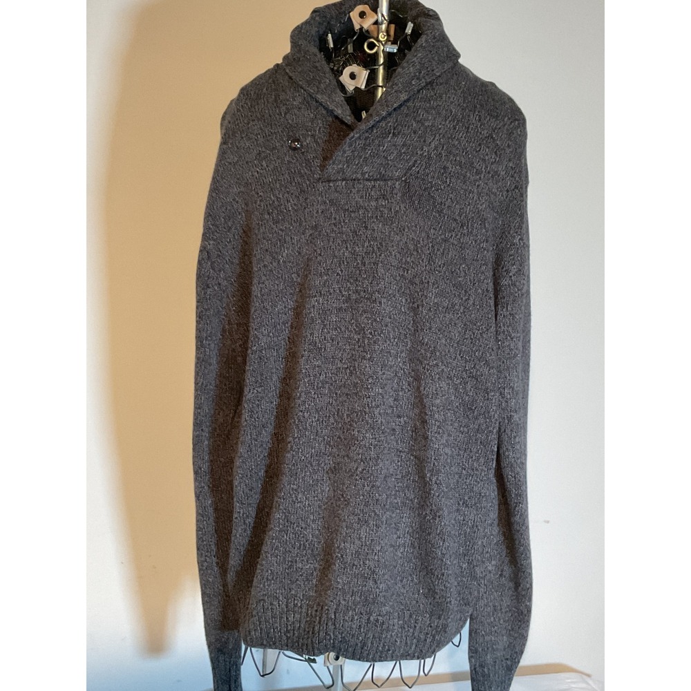 Chaps Mens Shawl Collar Sweater Marled Grey Knit Pullover Long Sleeve Button